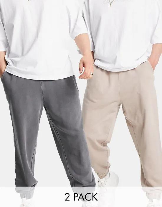 oversized sweatpants in washed black/brown 2 pack