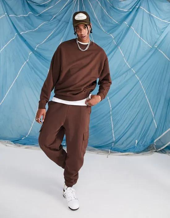 oversized sweatpants with cargo pocket in chocolate brown