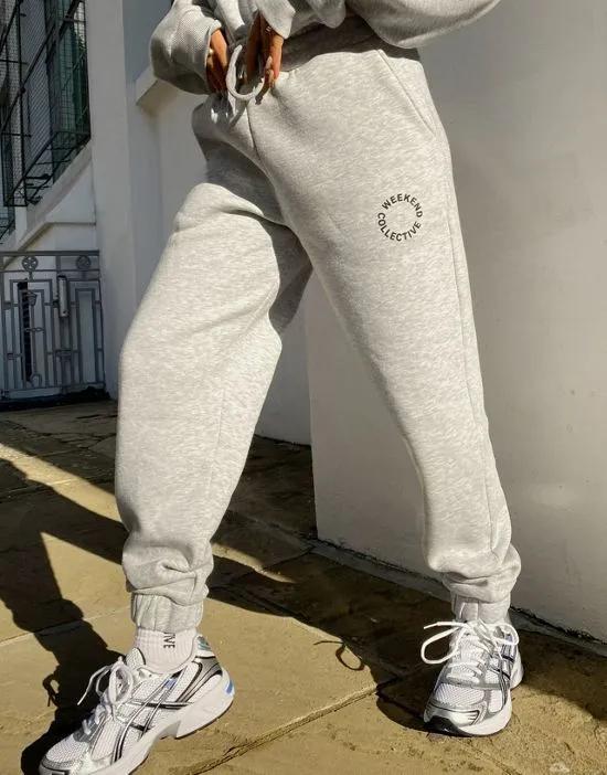 oversized sweatpants with logo in gray marl