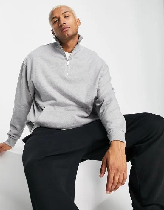 oversized sweatshirt with half zip in gray marl