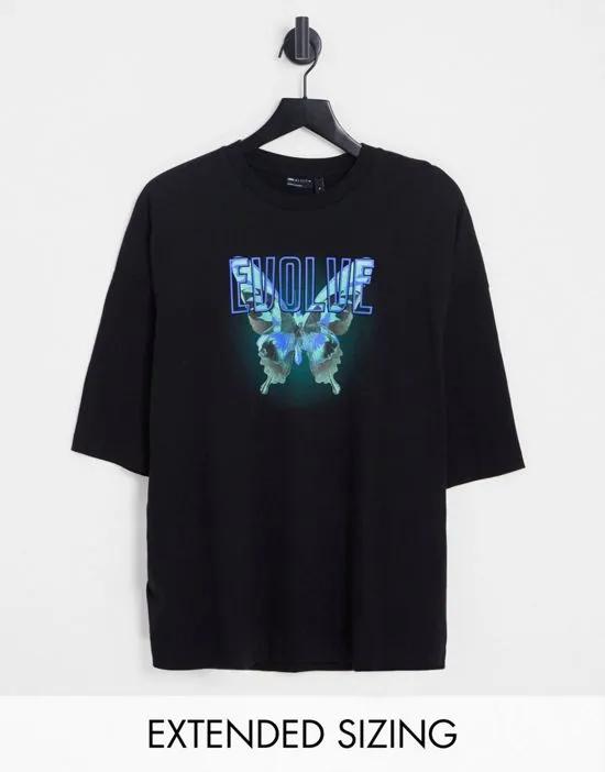 oversized T-shirt in black with butterfly front print
