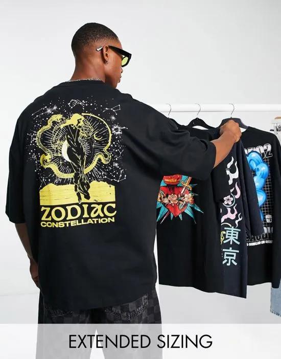 oversized t-shirt in black with zodiac back print