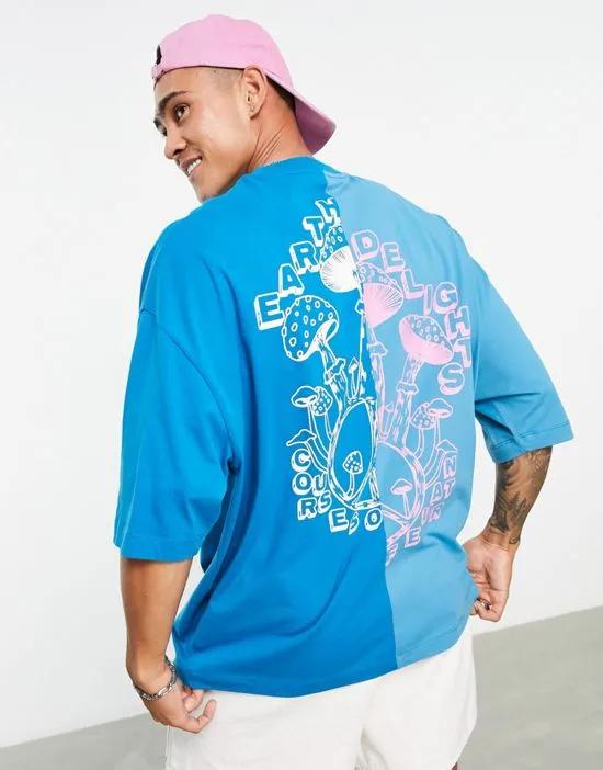 oversized t-shirt in blue color block with back print