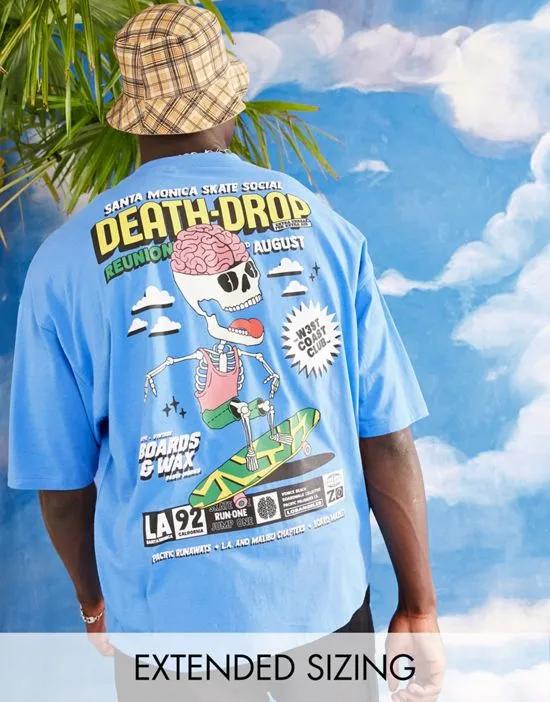 oversized T-shirt in blue with cartoon back & chest print