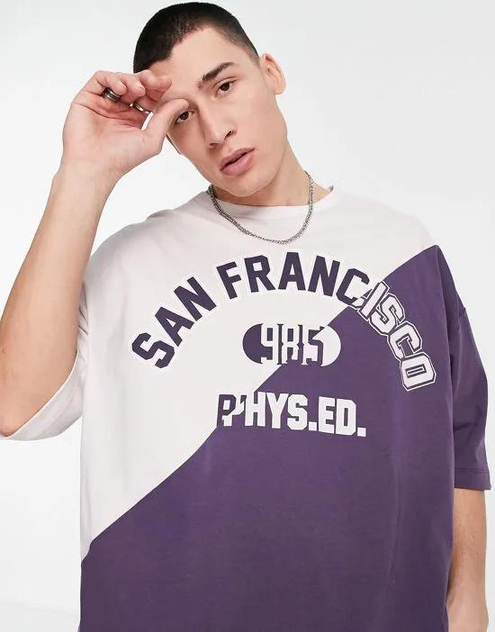 oversized T-shirt in gray color block with San Francisco city print