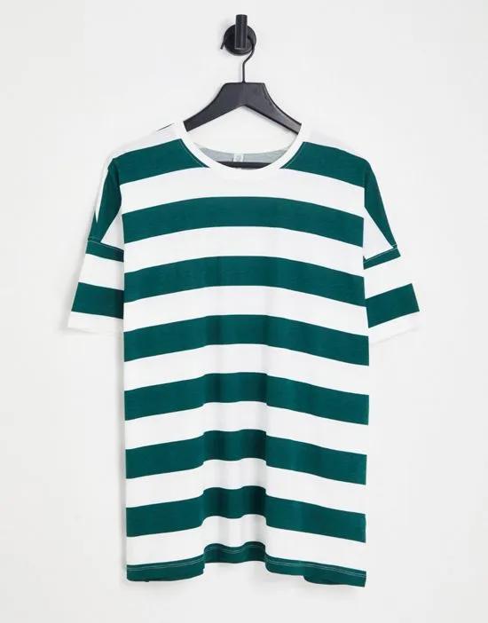oversized t-shirt in green and white stripe