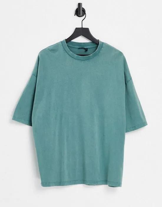 oversized t-shirt in green cotton blend acid wash - MGREEN