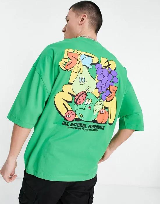 oversized t-shirt in green with cartoon fruit back print