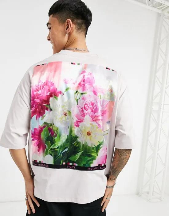 oversized t-shirt in lilac with back flower print