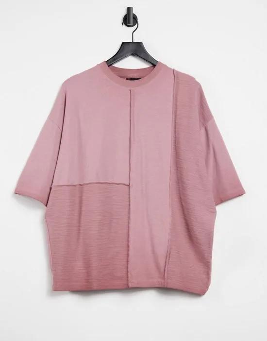 oversized T-shirt in pink textured cut and sew