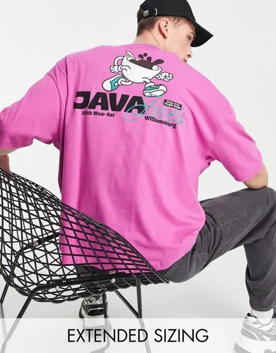 oversized T-shirt in pink with cartoon back print