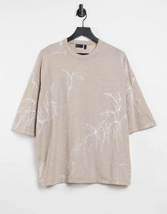 oversized T-shirt in stone with all over line print