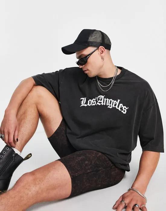 oversized T-shirt in washed black with LA front print