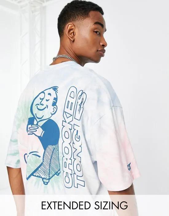 oversized t-shirt with armchair man back graphic print in tie dye pink, green and blue