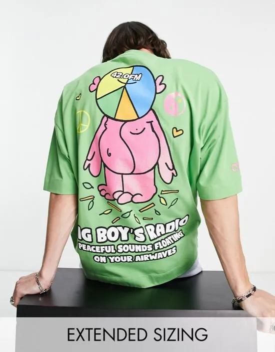 oversized T-shirt with big boys radio graphic print in green