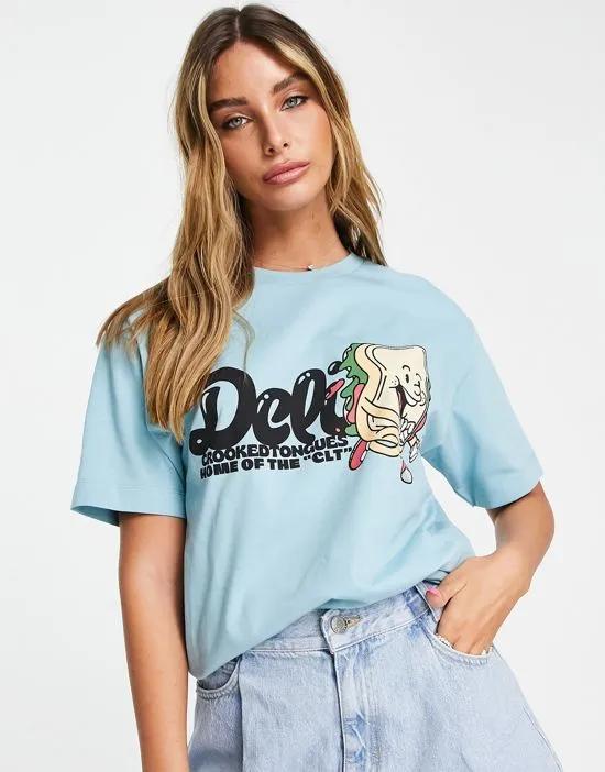 oversized t-shirt with deli print in blue