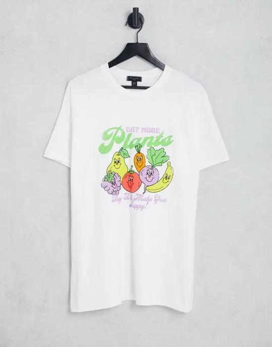 oversized T-shirt with eat more plants print in white