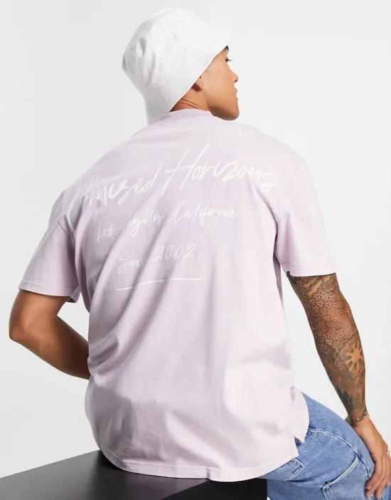 oversized T-shirt with front and back Promised Horizons script print lilac