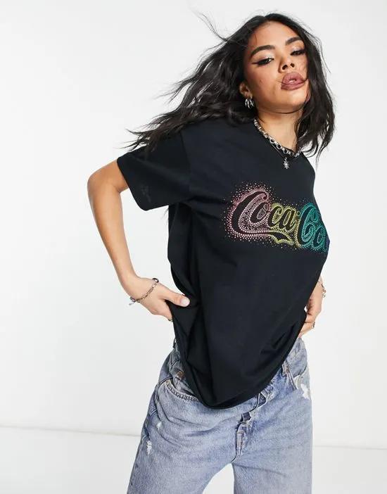 oversized T-shirt with glitter Coca-Cola license graphic in black