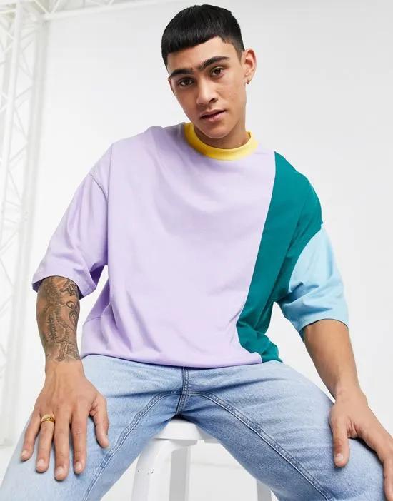 oversized t-shirt with half sleeve in lilac color block
