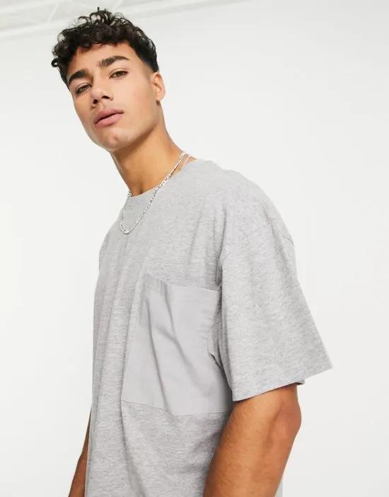 oversized T-shirt with oversize pocket in light gray