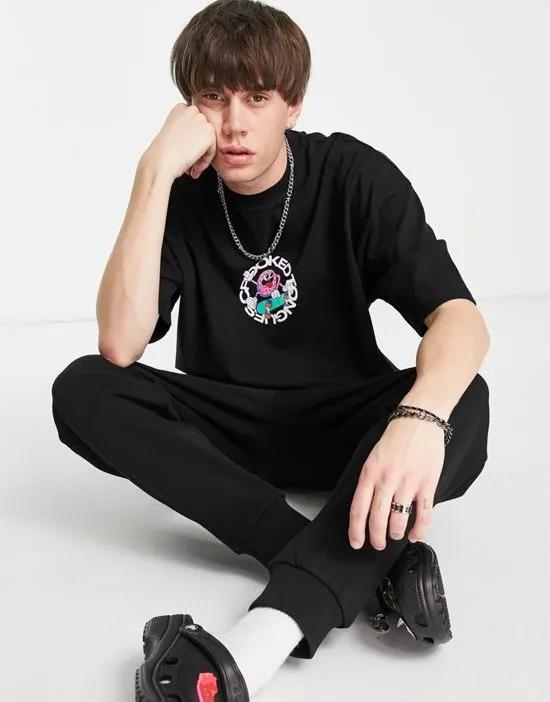 oversized t-shirt with skateboard CT man graphic print in black - part of a set
