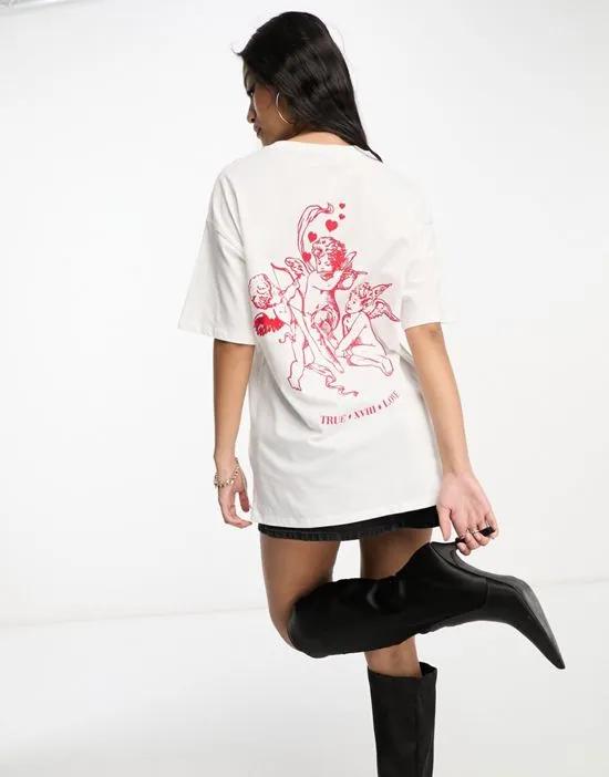 oversized T-shirt with sweet nothings cherubs graphic in white