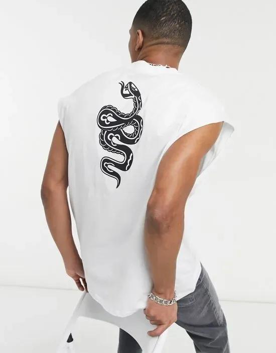 oversized tank in white with snake back print