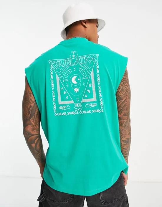 oversized tank top in green with mystic back print
