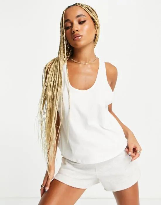 oversized tank top with drop armhole in white