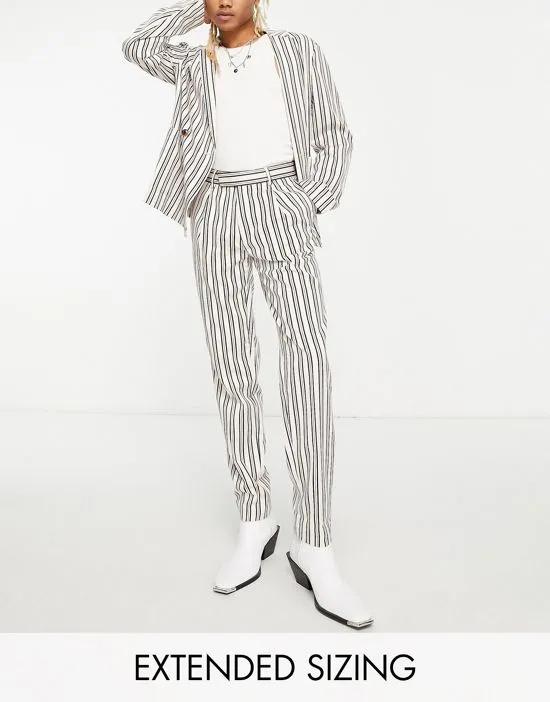 oversized tapered suit pants in off white and navy stripe