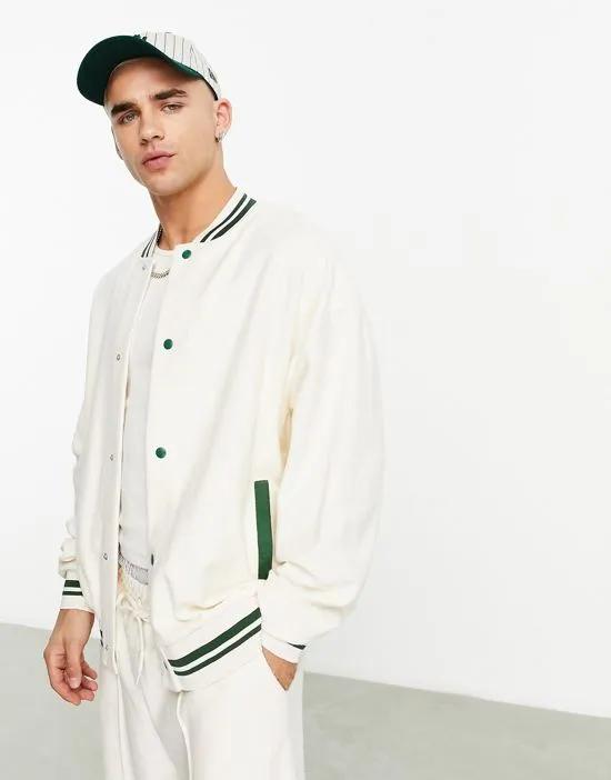 oversized textured jacket in off white with tipping