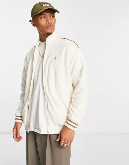 oversized track jacket in off white towelling with panel detail