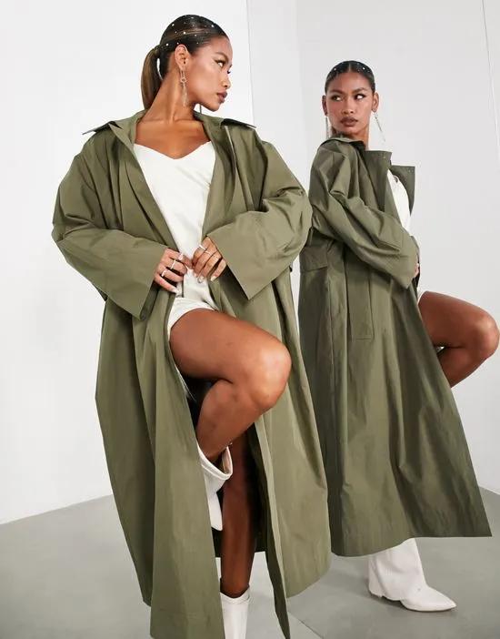 oversized trench coat in khaki