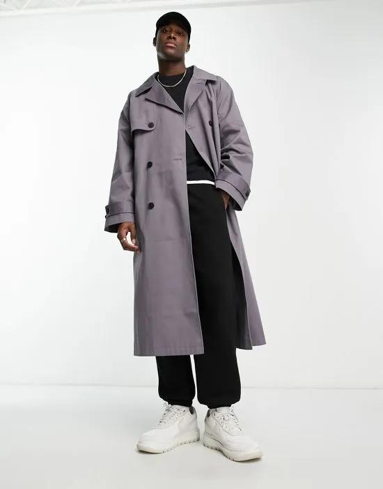 oversized trench coat in slate gray