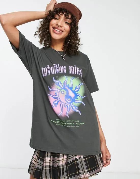 oversized washed t-shirt with yin yang graphic