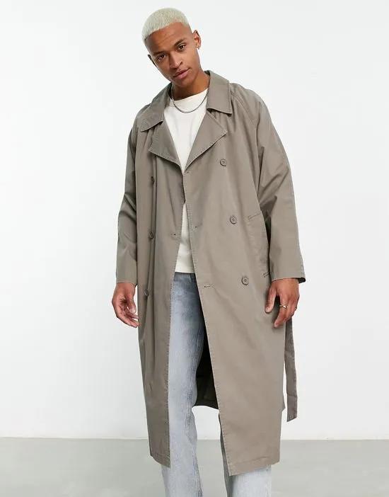 oversized washed trench coat in light gray