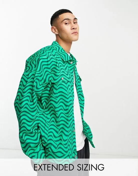 oversized western jacket in green wavy print