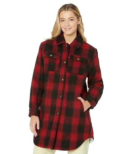 Oversized Wool Blend Shirt Jacket w/ Sherpa Lining