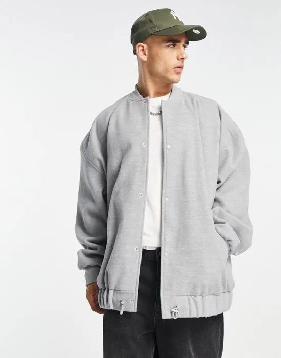 oversized wool look bomber jacket in gray heather