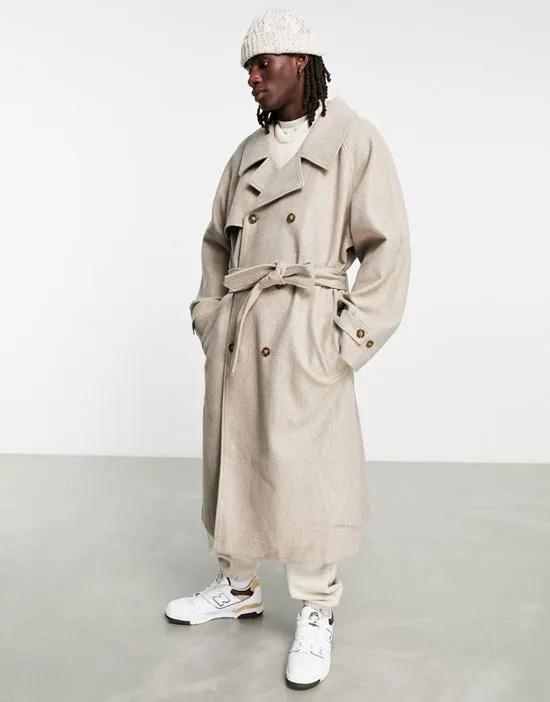 oversized wool look trench coat in beige