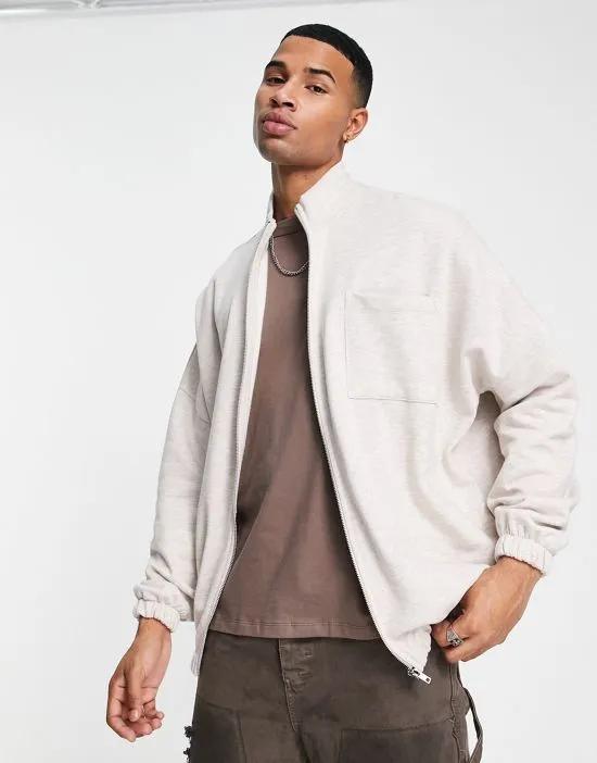oversized zip through jacket in beige