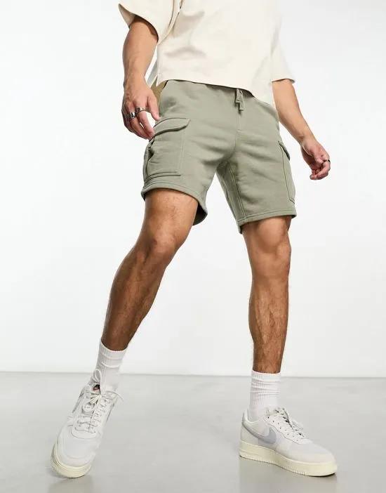 PacSun relaxed terry cargo shorts in olive vine