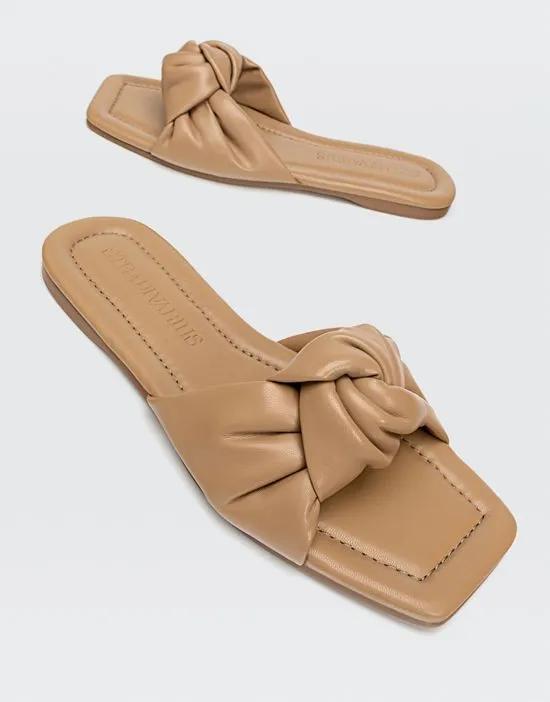 padded knot flat sandals in tan