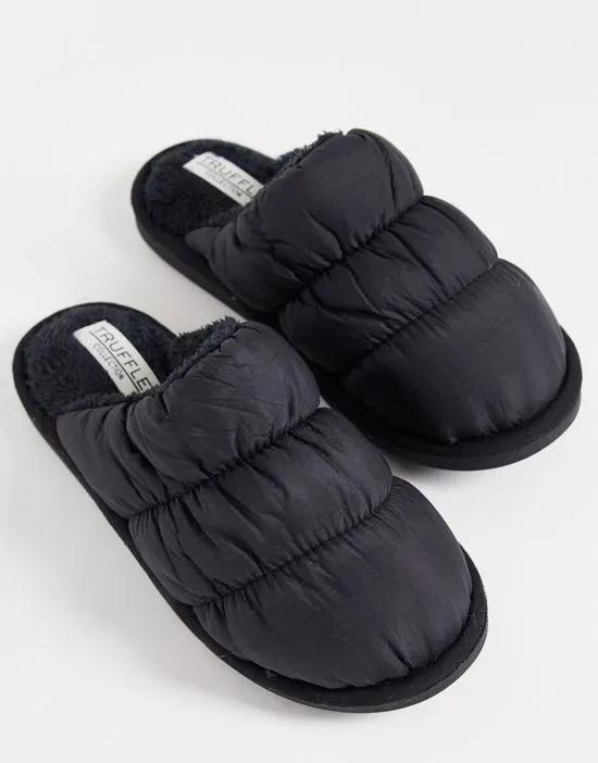 padded mule slippers in black