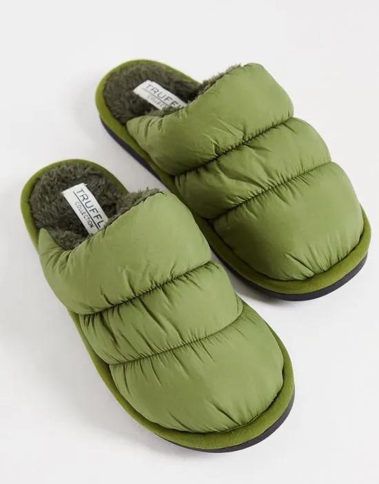 padded mule slippers in khaki