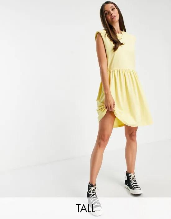 padded shoulder mini smock dress in yellow