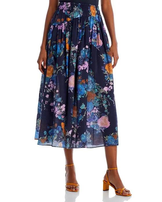 Painted Bouquet Printed Midi Skirt