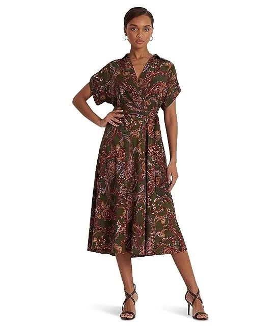 Paisley Belted Crepe Dress