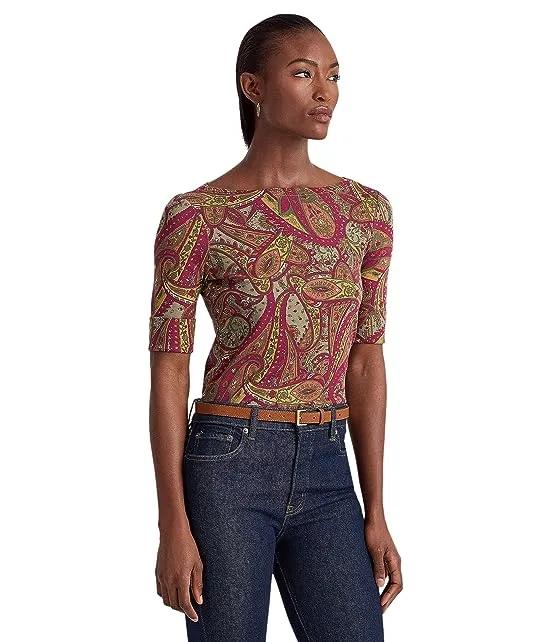Paisley Stretch Cotton Boatneck Top